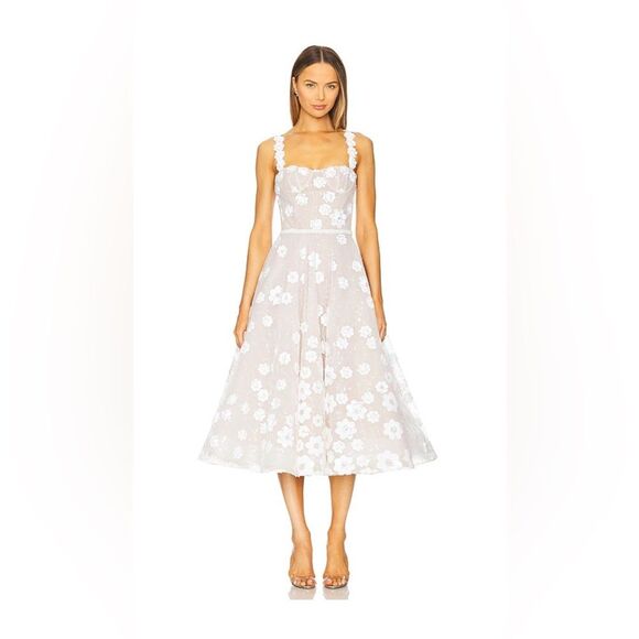 NWOT BRONX AND BANCO Mademoiselle Embroidered White Floral Midi Bridal Dress - Picture 5 of 15